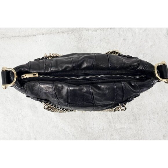 JUNIOR DRAKE Black Lambskin Leather Shoulder Bag with Gold Chain Accent Straps - Picture 10 of 15
